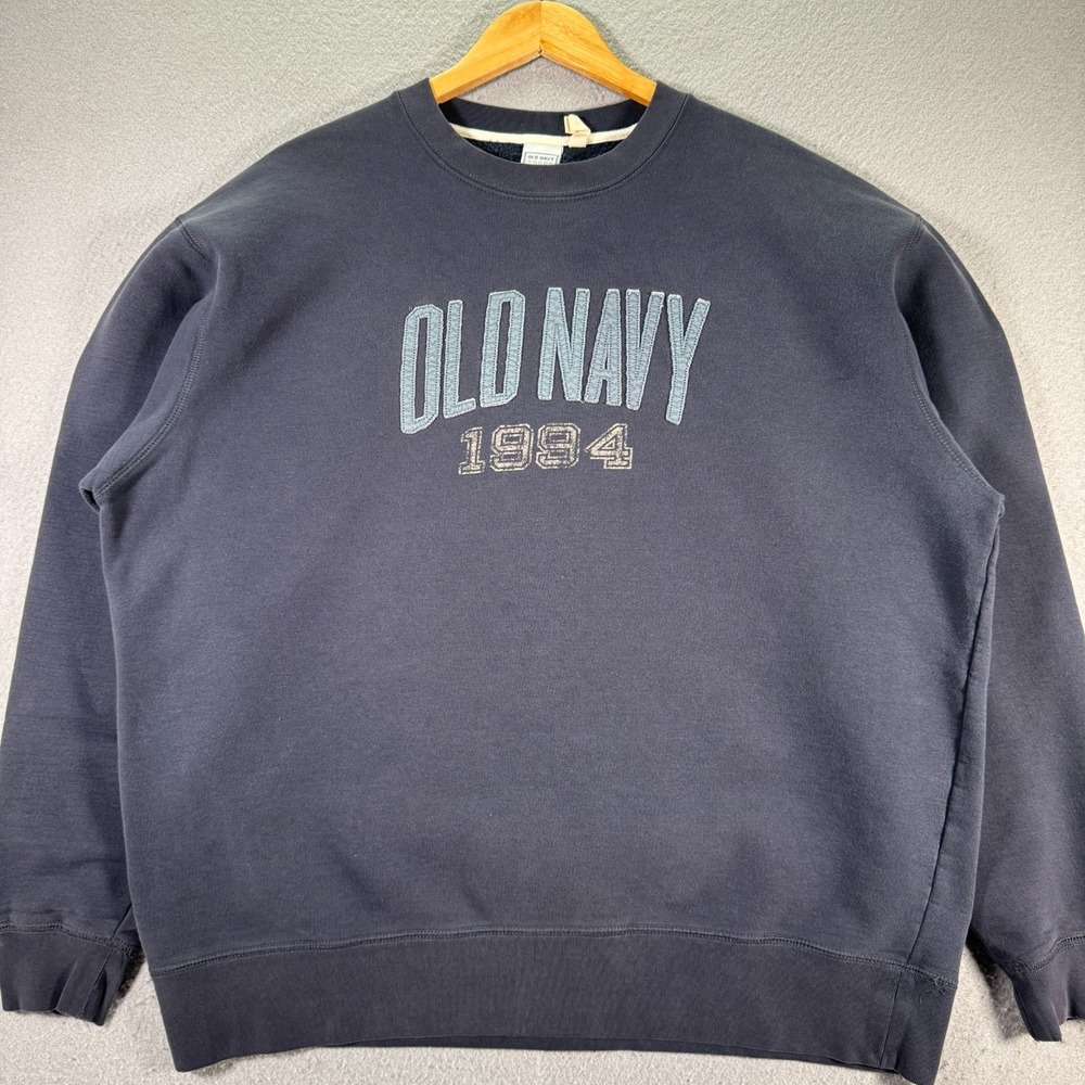 Vintage Old Navy Crewneck Sweatshirt Mens XL Blue Embroidered Stitch Logo Stitch
